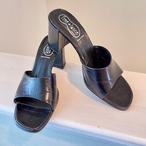 1990s Free Lance Block Heel Black Leather French Mules
